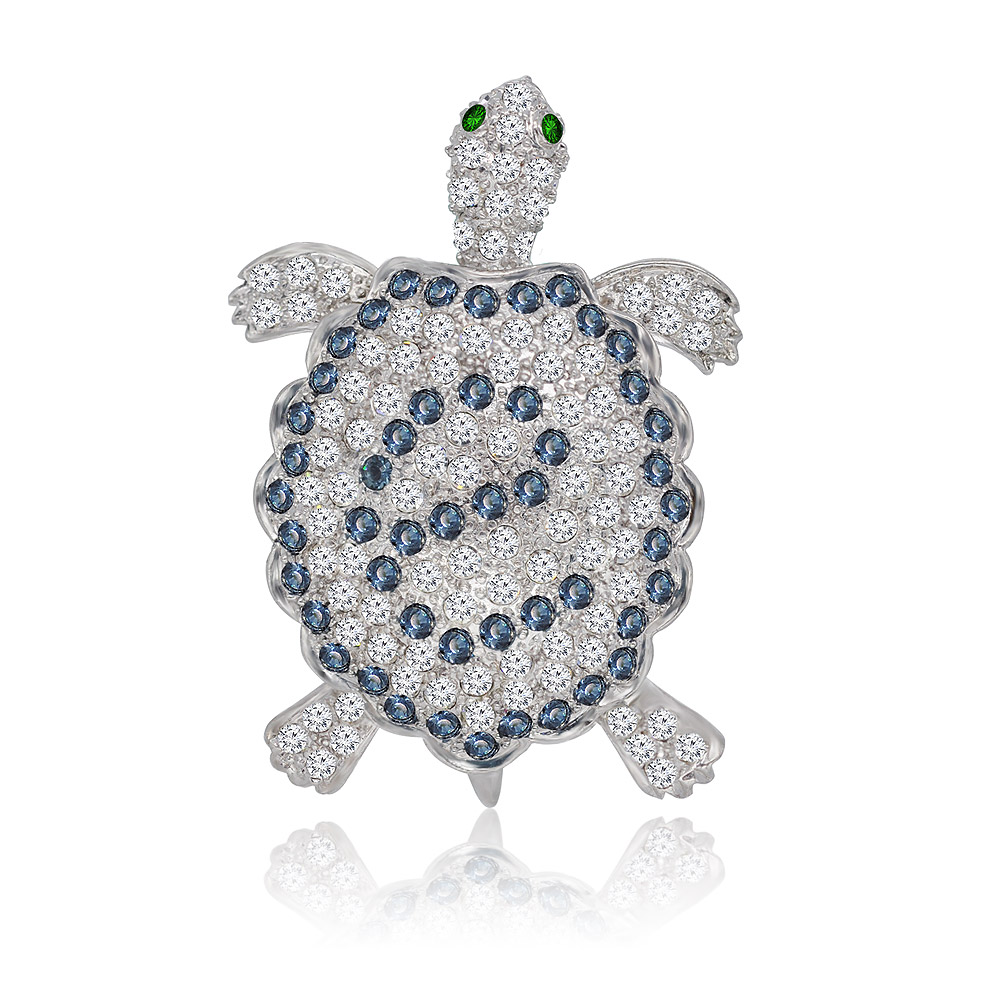 Blue White Turtle Brooch Pin